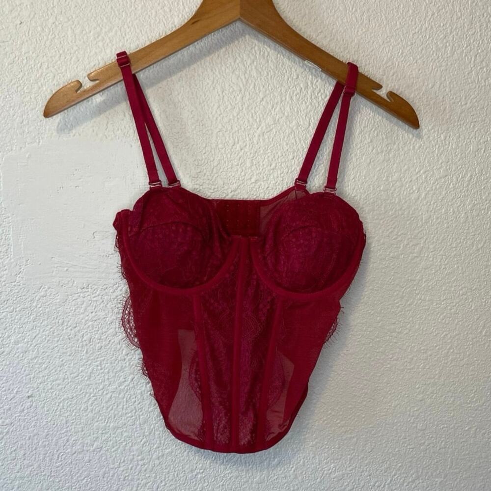 Faded Rose Sexy Romantic Deep Red Lace Classic Ribbed Corset Bustier Top Small - Picture 8 of 9